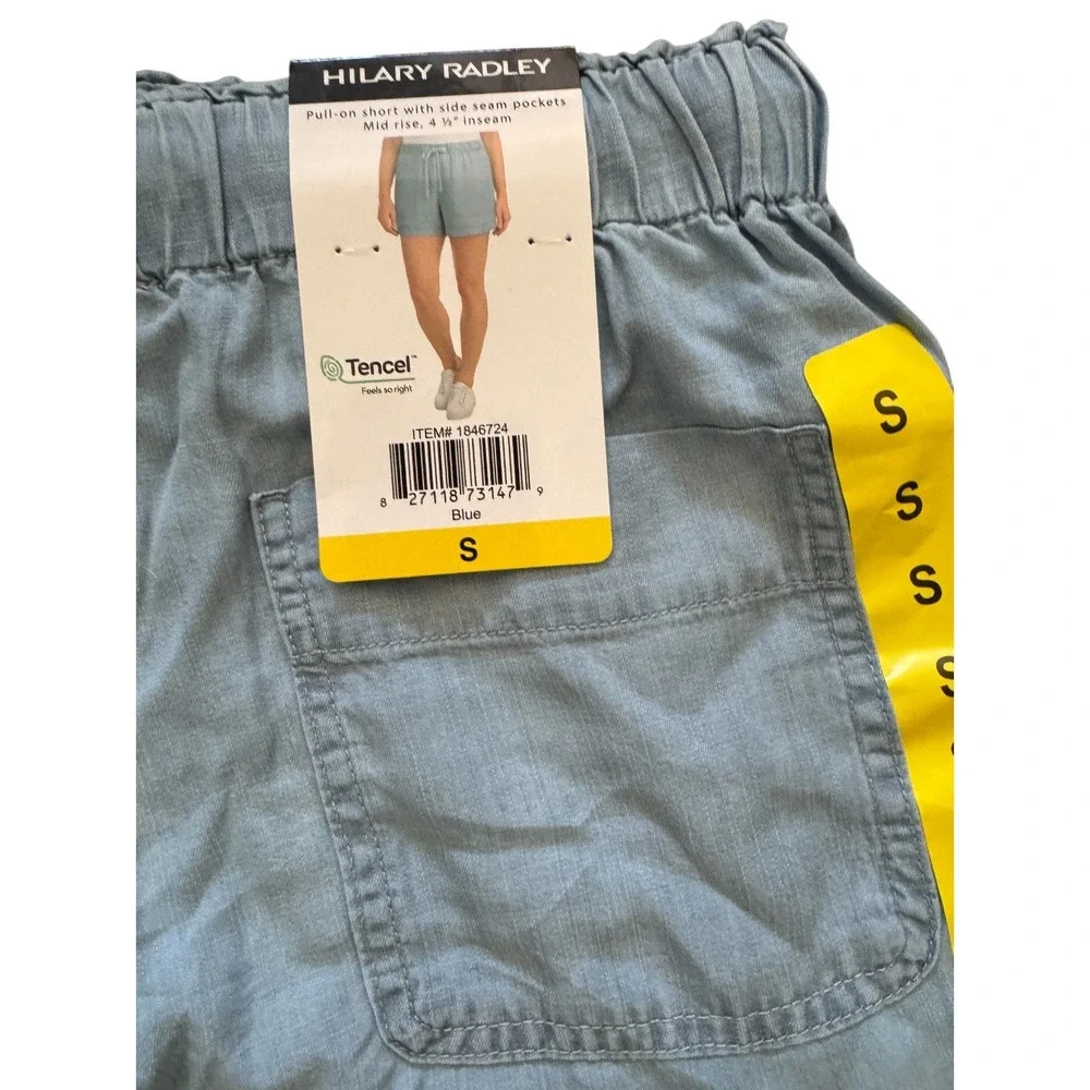 Hilary Radley Chambray Shorts Women Small‎ Blue New Pull On Drawstring Pockets